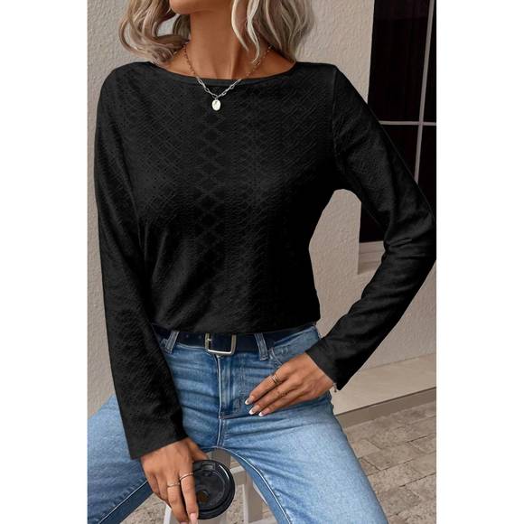 NEW EPRETTY floral lace eyelet l/s top in black - Picture 1 of 2